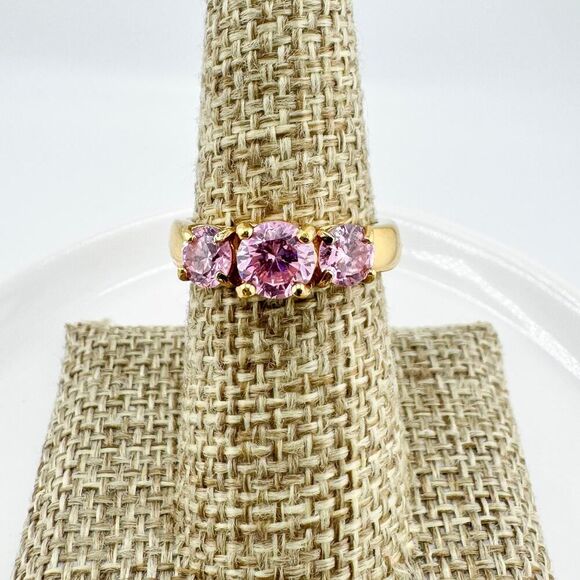 Vintage Pink Rhinestone Sterling Silver Gold Plated Ring Timeless Glamour Retro - Picture 3 of 9